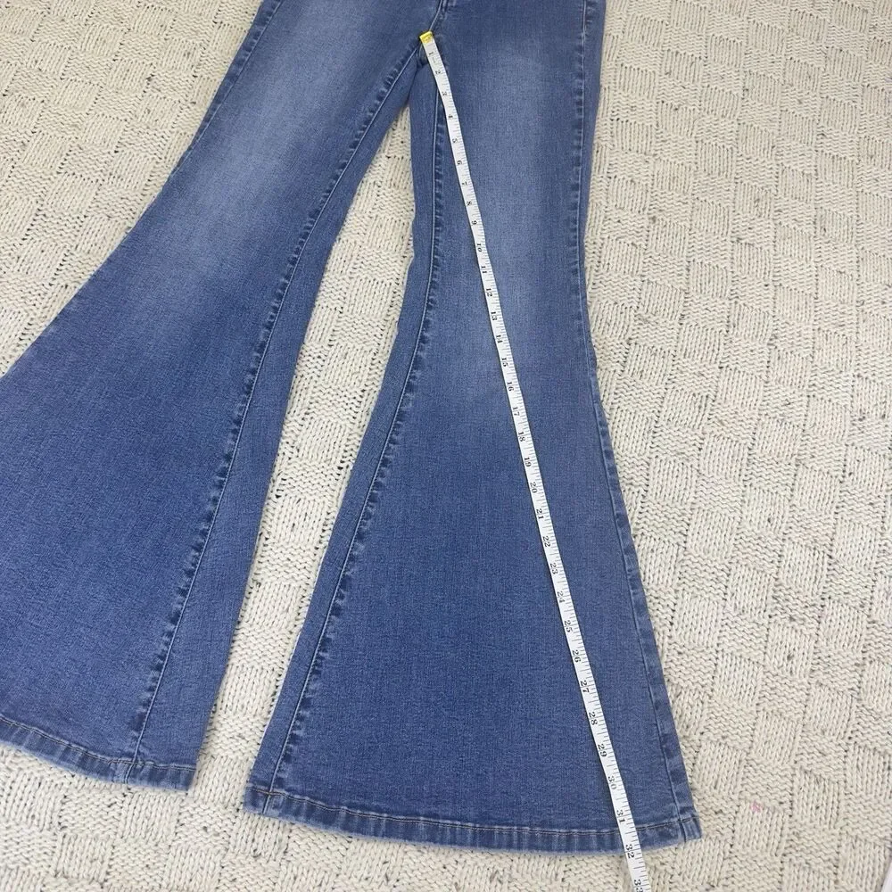 Free People Flare Bell Bottom Jeans Women’s 27 Blue Stretch Mid Rise Boho